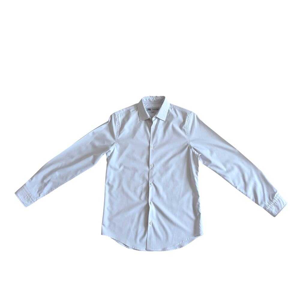 Zara Mens White Slim Fit Active Fabric Dress Shirt Long Sleeve Button Down Sz S